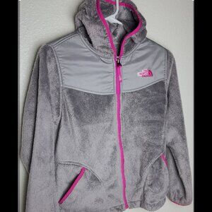 The North Face Girl's Osito Oso Hooded Jacket Coat Gray & Pink Size L Full Zip
